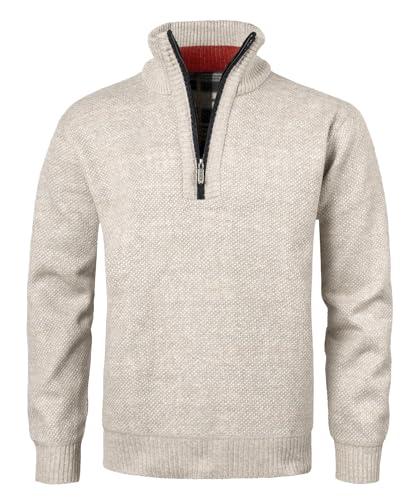 KTWOLEN Herren Pullover Fleece Gefüttert Langarm Strickpullover mit Stehkragen Winterpullover Fleecepullover Feinstrick Sweat Sweatshirt Pullover mit Reißverschluss, Beige, S von KTWOLEN