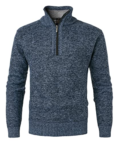 KTWOLEN Herren Pullover Fleece Gefüttert Langarm Strickpullover mit Stehkragen Winterpullover Fleecepullover Feinstrick Sweat Sweatshirt Pullover mit Reißverschluss, Navy Blau, S von KTWOLEN