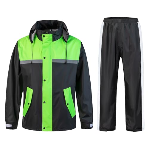 KTWOLEN Herren Regenanzug Wasserdicht Regenjacke Reflektierend Fahrrad Regenbekleidung Regenjacke und Hose Set Regenkombi Wasserdichter Anzug, Grün, L von KTWOLEN