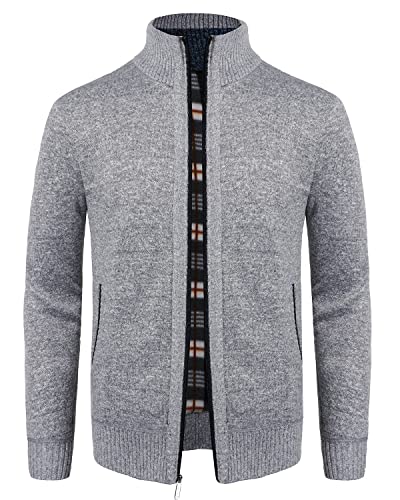 KTWOLEN Herren Strickjacke Cardigan Feinstrick Mit Stehkragen Und Reißverschluss Fleece-gefüttert Wintermantel Sweatjacke Langarm Winterjacke, C-Grau, XL von KTWOLEN