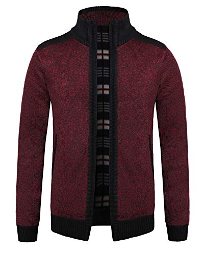 KTWOLEN Herren Strickjacke Cardigan Feinstrick Mit Stehkragen Und Reißverschluss Fleece-gefüttert Wintermantel Sweatjacke Langarm Winterjacke, A-Rot, M von KTWOLEN