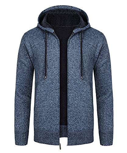 KTWOLEN Herren Strickjacke Cardigan Feinstrick Mit Stehkragen Und Reißverschluss Fleece-gefüttert Wintermantel Sweatjacke Langarm Winterjacke, B-Blau, XXL von KTWOLEN