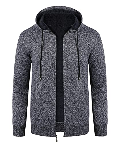 KTWOLEN Herren Strickjacke Cardigan Feinstrick Mit Stehkragen Und Reißverschluss Fleece-gefüttert Wintermantel Sweatjacke Langarm Winterjacke, B-Holzkohle, XXL von KTWOLEN