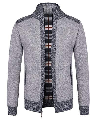 KTWOLEN Herren Strickjacke Cardigan Feinstrick Mit Stehkragen Und Reißverschluss Fleece-gefüttert Wintermantel Sweatjacke Langarm Winterjacke, A-Grau, L von KTWOLEN