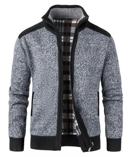 KTWOLEN Herren Strickjacke Cardigan Feinstrick Mit Stehkragen Und Reißverschluss Fleece-gefüttert Wintermantel Sweatjacke Langarm Winterjacke, A-Holzkohle, S von KTWOLEN