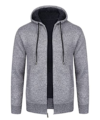 KTWOLEN Herren Strickjacke Cardigan Feinstrick Mit Stehkragen Und Reißverschluss Fleece-gefüttert Wintermantel Sweatjacke Langarm Winterjacke, B-Grau, M von KTWOLEN