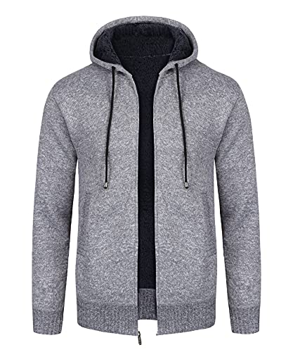 KTWOLEN Herren Strickjacke Cardigan Feinstrick Mit Stehkragen Und Reißverschluss Fleece-gefüttert Wintermantel Sweatjacke Langarm Winterjacke, B-Grau, XL von KTWOLEN