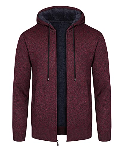 KTWOLEN Herren Strickjacke Cardigan Feinstrick Mit Stehkragen Und Reißverschluss Fleece-gefüttert Wintermantel Sweatjacke Langarm Winterjacke, B-Rot, XXL von KTWOLEN