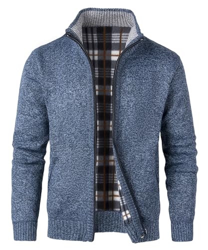 KTWOLEN Herren Strickjacke Cardigan Feinstrick Mit Stehkragen Und Reißverschluss Fleece-gefüttert Wintermantel Sweatjacke Langarm Winterjacke, C-Blau, M von KTWOLEN