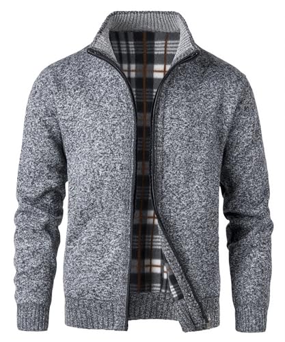 KTWOLEN Herren Strickjacke Cardigan Feinstrick Mit Stehkragen Und Reißverschluss Fleece-gefüttert Wintermantel Sweatjacke Langarm Winterjacke, C-Dunkelgrau, L von KTWOLEN