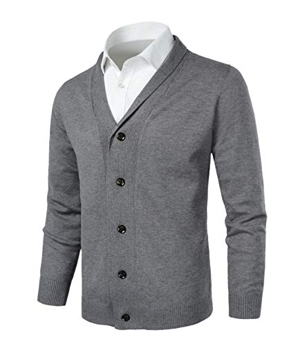 KTWOLEN Herren Strickjacke Cardigan Pullover mit Schalkragen Winterjacke Übergangsjacke Männer Freizeitjacke Langarm Sweatjacke (Grau, XL) von KTWOLEN