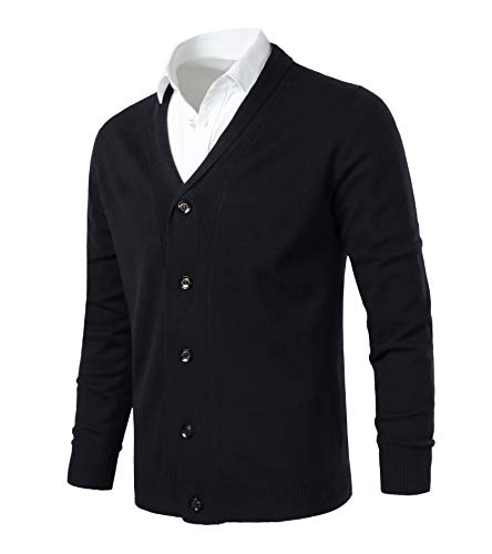 KTWOLEN Herren Strickjacke Cardigan Pullover mit Schalkragen Winterjacke Übergangsjacke Männer Freizeitjacke Langarm Sweatjacke (Schwarz, M) von KTWOLEN