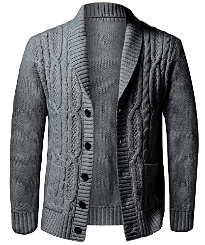 KTWOLEN Herren Strickjacke Cardigan mit Schalkragen mit Knopfverschluss Männer Freizeitjacke Slim Fit Übergangsjacke Langarm Sweatjacke von KTWOLEN