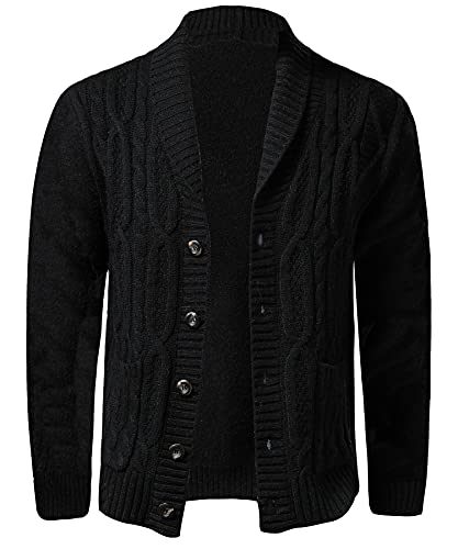 KTWOLEN Herren Strickjacke Cardigan mit Schalkragen mit Knopfverschluss Männer Freizeitjacke Slim Fit Übergangsjacke Langarm Sweatjacke von KTWOLEN