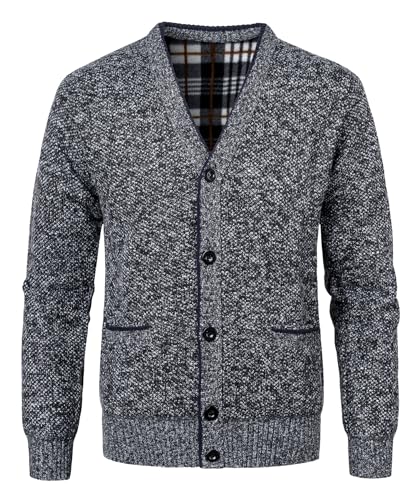 KTWOLEN Herren Strickjacke V Ausschnitt Fleecejacke Wintermantel Sweatjacke Cardigan Trachtenjacke Warme Winterjacke mit Knopfverschluss und Taschen, Dunkelgrau, XL von KTWOLEN