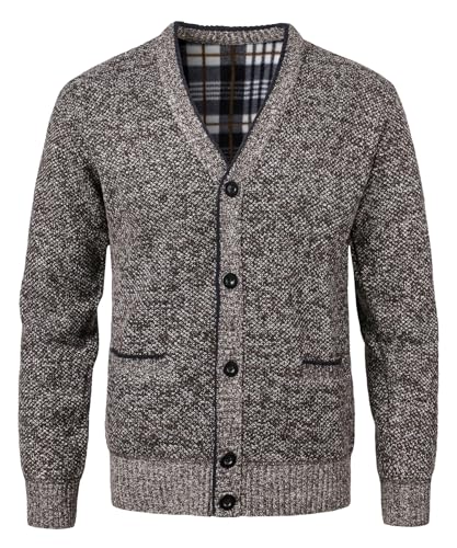 KTWOLEN Herren Strickjacke V Ausschnitt Fleecejacke Wintermantel Sweatjacke Cardigan Trachtenjacke Warme Winterjacke mit Knopfverschluss und Taschen, Khaki, S von KTWOLEN