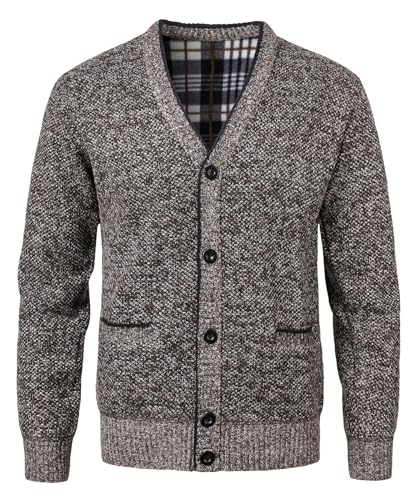 KTWOLEN Herren Strickjacke V Ausschnitt Fleecejacke Wintermantel Sweatjacke Cardigan Trachtenjacke Warme Winterjacke mit Knopfverschluss und Taschen, Khaki, M von KTWOLEN
