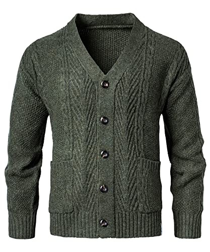 KTWOLEN Herren Strickjacke V Ausschnitt Langarm Kragen Cardigan Klassischer Feinstrick Winter Strickjacken mit Knopfleiste und Taschen von KTWOLEN