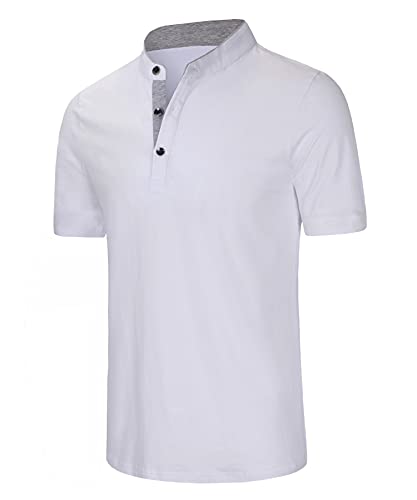 KTWOLEN Herren T-Shirt Kurzarm Shirt mit Grandad-Ausschnitt Baumwolle Kurzarmshirt Shirt Kontrastfarbene Slim Fit von KTWOLEN