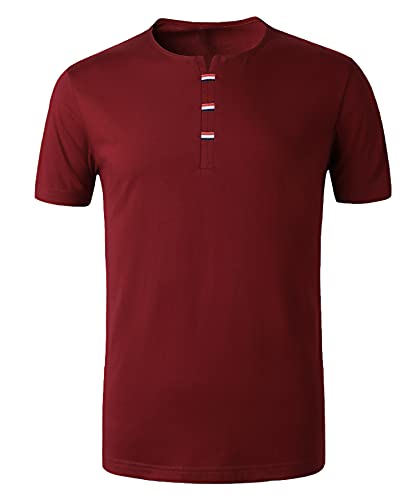 KTWOLEN Herren T-Shirt Kurzarm Shirt mit Grandad-Ausschnitt Baumwolle Tshirt Kontrast Kurzarmshirt Shirt mit Knopf von KTWOLEN