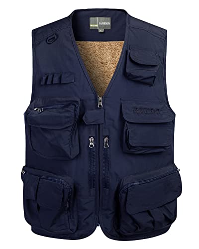 KTWOLEN Herren Weste Fleeceweste Winter Warme Ärmellose Jacke Freizeitweste Multifunktionsweste Outdoor Anglerweste Fotografie Camping Herrenweste mit Vielen Taschen, Blau, XL von KTWOLEN