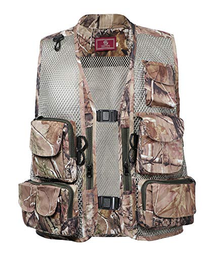KTWOLEN Herren Westen Outdoor Sport Safari praktischen Multi-Tasche Netz Breathable Camping Jagd Fischen Fotografie Trekking Wander Angler Camping Weste (Camo Gelb-Taste, XL) von KTWOLEN