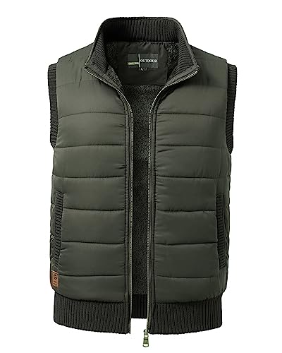 KTWOLEN Herren Winter Weste Fleece Gefütterte Sportwesten Steppweste Outdoorwesten Winddichte Freizeitweste Ärmellos Jacke Camping Safari Herrenweste, Armeegrün, XL von KTWOLEN