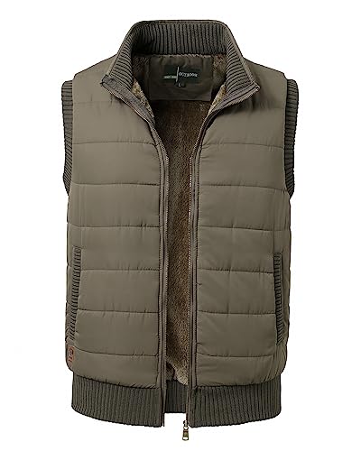 KTWOLEN Herren Winter Weste Fleece Gefütterte Sportwesten Steppweste Outdoorwesten Winddichte Freizeitweste Ärmellos Jacke Camping Safari Herrenweste, Khaki, M von KTWOLEN