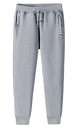 KTWOLEN Jogginghose Herren Sporthose Freizeithose Baumwolle Lange Hosen Sweatpants Trainingshosen mit Reißverschluss Taschen, Hellgrau, XXL von KTWOLEN