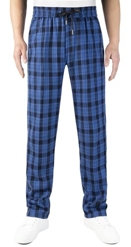 KTWOLEN Karohose Herren Jogginghose Trainingshose Sporthose mit Gummibund Kariert Hose Freizeithose für Männer Loungehose mit Taschen, Blau, XL von KTWOLEN