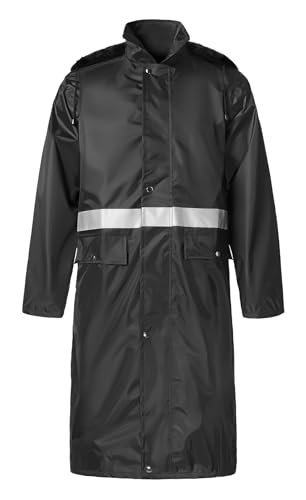 KTWOLEN Regenmantel Damen und Herren Wasserdichte Lange Regenjacke Reflektierendes Band Regenbekleidung mit Kapuze Regenmantel für Fahrrad Wandern Angeln, Schwarz, M von KTWOLEN
