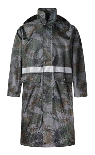 KTWOLEN Regenmantel Damen und Herren Wasserdichte Lange Regenjacke Reflektierendes Band Regenbekleidung mit Kapuze Regenmantel für Fahrrad Wandern Angeln, Tarnung, XL von KTWOLEN