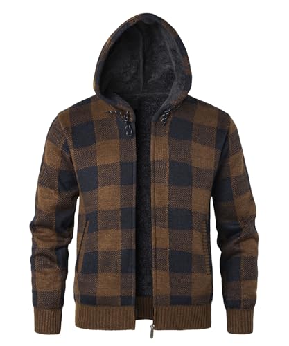 KTWOLEN Strickjacke Herren mit Kapuze Fleecejacke Winter Sweatjacke Trachtenjacke Kariert Cardigan Kapuzenjacke mit Reißverschluß und Taschen, Khaki, XL KTWOLEN Strickjacke Herren mit Kapuze Fleecejacke Winter Sweatjacke Trachtenjacke Kariert Cardigan Kapuzenjacke mit Reißverschluß und Taschen, Khaki, XL von KTWOLEN
