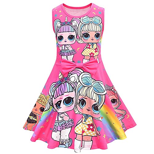 KTZAJO Puppe, Cartoon-Kleid, Kleinkind, Mädchen, mit Schleife, vorne für Kinder, Kinder, Puppen, Cartoon-Kleider (Farbe: 80133, Kindergröße: 120 (5 bis 6 Jahre) von KTZAJO