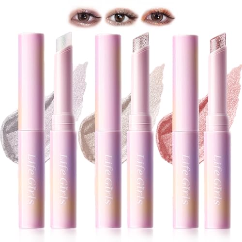 3Pcs Kristall Gelee Lidschatten Stift,Highlighter Aufheller Eyeliner,Glitzer Natürlich Wasserdicht Kajal,Langanhaltendes Leichtes Makeup Glitter Lidschatten für Frauen von KTouler