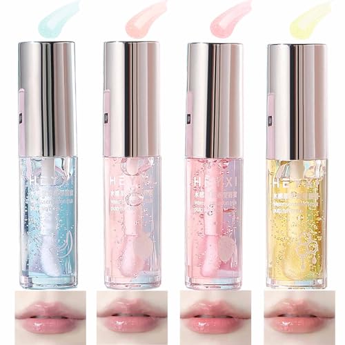 4 Colors Crystal Lip Glow Oil Set Nährendes Getöntes Feuchtigkeitsspendendes Lippenöl Veganer Lang anhaltender Klarer Lipgloss Mit Fruchtgeschmack für Frauen von KTouler