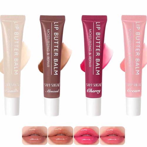 4 Farben Glossy Lip Butter Gloss Set,Lippenbalsam Mit Farbe Nährend Feuchtigkeitsspendender Plumping Lipgloss Lang anhaltender,Wasserfester,Lippenbalsam Set von KTouler