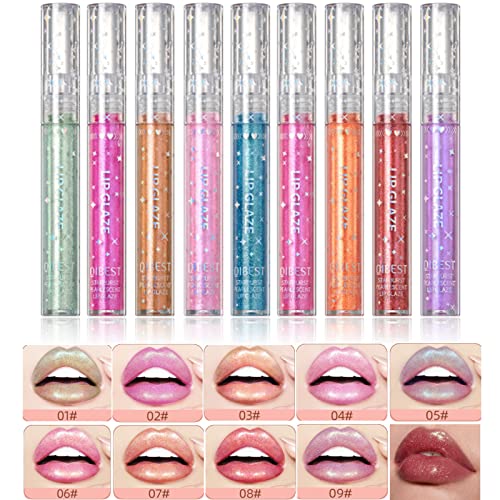 Glitter Flüssige Lippenstifte Set 9 Farben Glitter Diamant Glänzender Lipgloss Set Langanhaltender Wasserdichter Schimmer Metallic Lippenstift für Frauen Lippen Make Up Set von KTouler