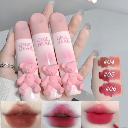 KTouler Velvet Matte Liquid Lipstick Set, Cute Bear Lip Gloss Not Fade et Antiadhésive Cup Nude Lip Stain Kit, Maquillage des lèvres imperméable à l’eau longue durée pour les filles (3 Colors) von KTouler