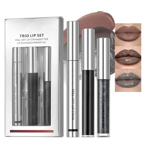 Peel Off Lip Liner Stain and Lip Gloss Combo Set,Langanhaltender Wasserfester Pink Lip Gloss Glanzd Flüssiger Lippenstift,Matte Lip Tattoo Transferproof Lip Stains für Frauen (Black, 3 Colors/Set) von KTouler