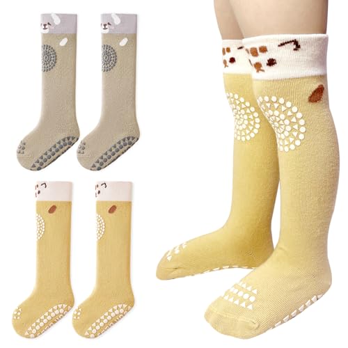 KU Baby Stoppersocken Baumwolle Baby Kleinkinder ABS 2er Pack Antirutschsocken KinderKrabbelsocken ABS Socken Tiermotive Geschenke Kniestrümpfe Set(1-3 Jahre) von KU
