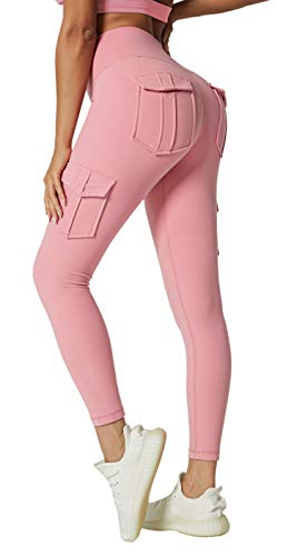 KUACUA Yogahose mit hoher Taille und 4 Taschen, Bauchkontrolle, Workout-Hose für Damen, 4-Wege-Stretch-Yoga-Leggings, rose, S von KuaCua