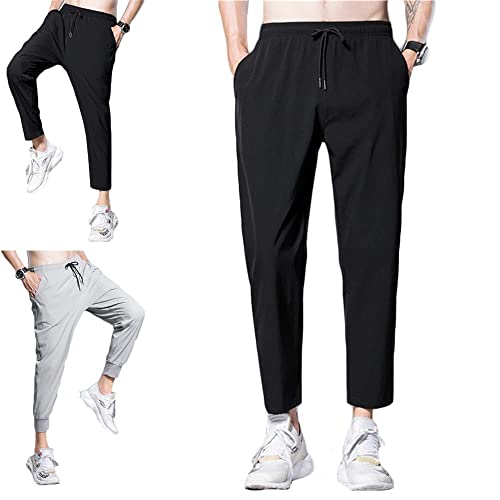 KUAILEY Atmungsaktive Freizeithose Aus Eisseide, Herren-Lounging-Hose, Elastische Taille Schnell Trocknende Jogger-Yogahose (3XL, schwarz, gerade) von KUAILEY