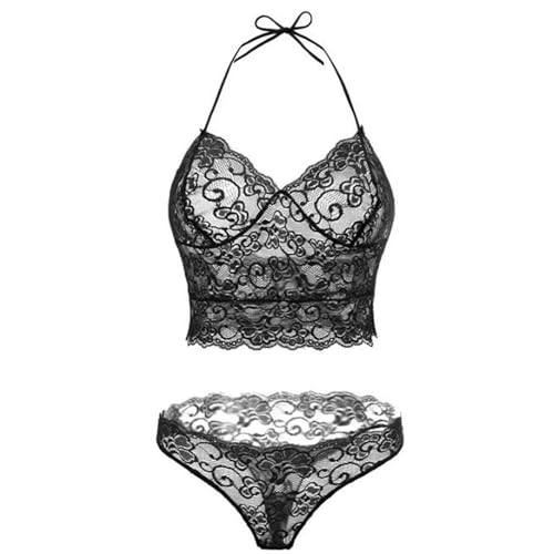 KUAIQI Sexy Damen Dessous Set, Unterwäsche Spitze BH und Slip,Reizwäsche Spitze,2 teiliges Reizwäsche Set mit tiefem V-Ausschnitt, für Frauen Nachtwäsche (M) von KUAIQI