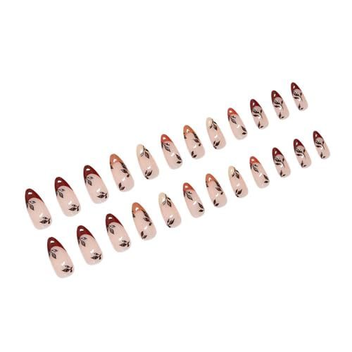Anspruchsvolle künstliche Fingernägel in Mandelform mit Blatt-Design, französische Spitzen, künstliche Nägel für Frauen von KUAIYIJU