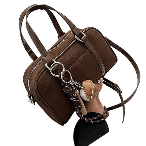 Elegante Umhängetasche aus Veloursleder, Mehrzweck-Umhängetasche, einfarbig, Tragegriff oben, für trendige Jugendliche, braun von KUAIYIJU