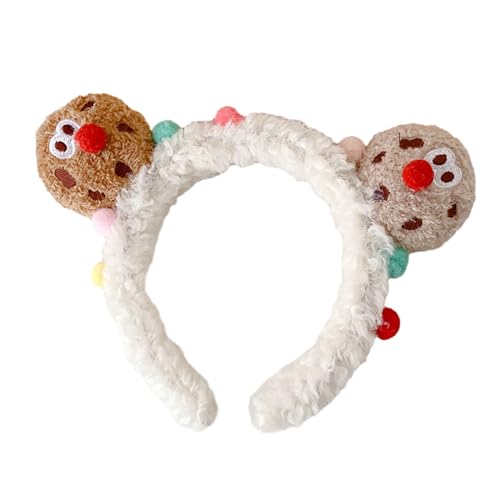 KUAIYIJU 3D-Plüsch-Keks-Puppen-Stirnband für Damen und Mädchen, flauschiges Haar-Accessoire, Cartoon-Haarreifen, Make-up-Kopfschmuck von KUAIYIJU