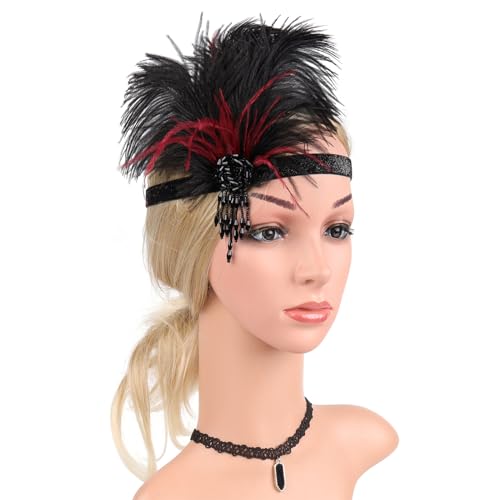 KUAIYIJU Feder-Stirnbänder, Cocktail, atemberaubende Kopfbedeckung für Mädchen, Maskerade, Haar-Accessoires, 1920er-Jahre, Flapper-Stirnband, Kristalle von KUAIYIJU