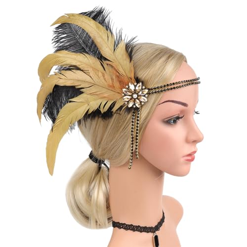 KUAIYIJU Feder-Stirnbänder, Cocktail, atemberaubende Kopfbedeckung für Mädchen, Maskerade, Haar-Accessoires, 1920er-Jahre, Flapper-Stirnband, Kristalle von KUAIYIJU