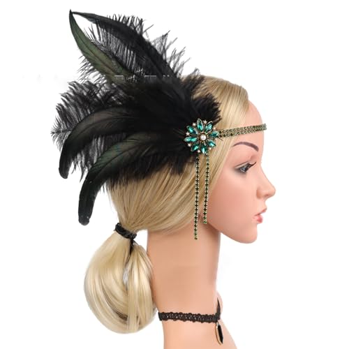 KUAIYIJU Feder-Stirnbänder, Cocktail, atemberaubende Kopfbedeckung für Mädchen, Maskerade, Haar-Accessoires, 1920er-Jahre, Flapper-Stirnband, Kristalle von KUAIYIJU